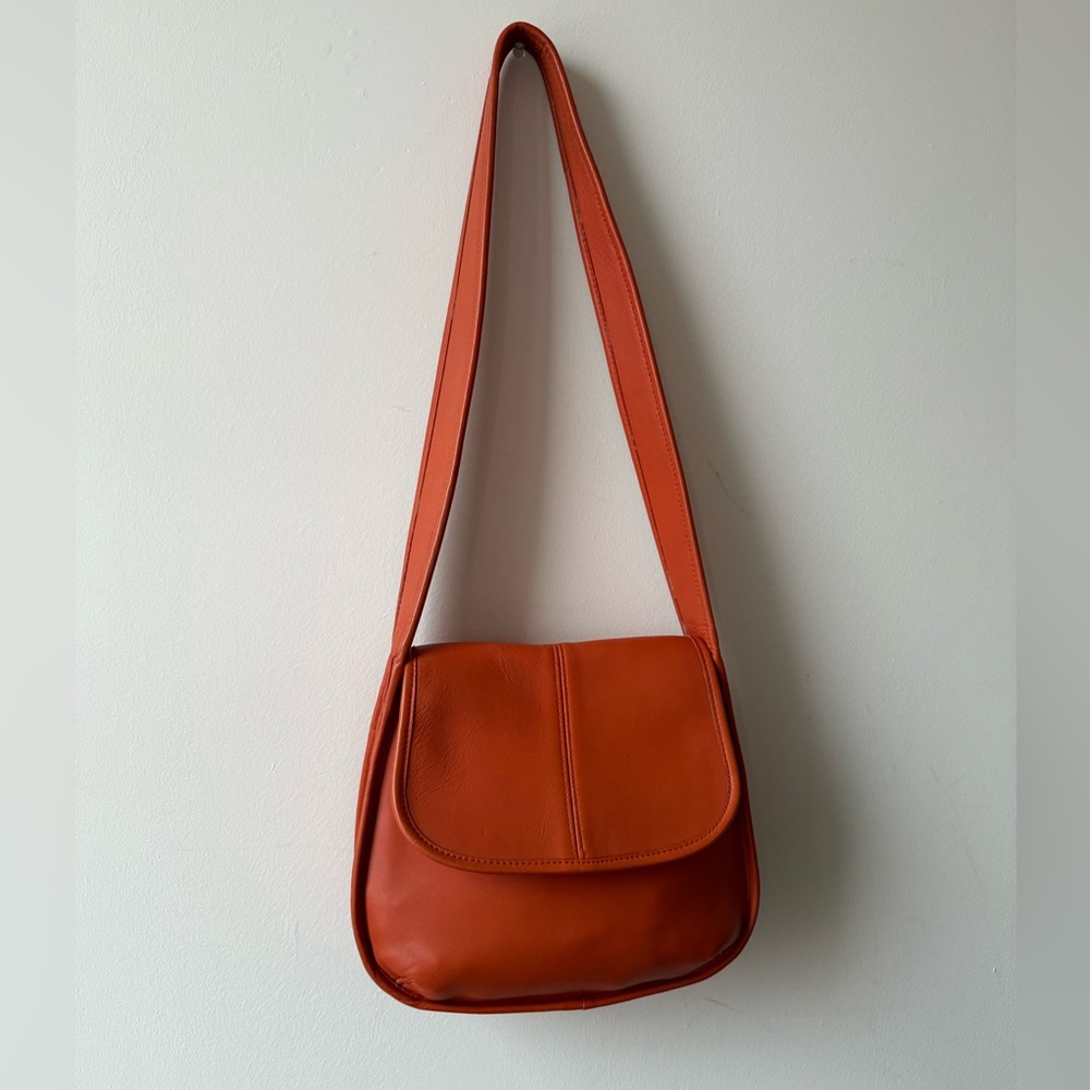 RARE COACH Ergo Flap 90s bag in Tangerine Orange Leather Purse CLEAN